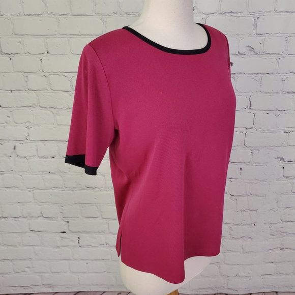 MISOOK Raspberry Pink Black Knit Top L - Picture 3 of 5